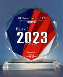 A trophy honoring All Phase Electric, LLC in the "Avon Best of 2023" awards.